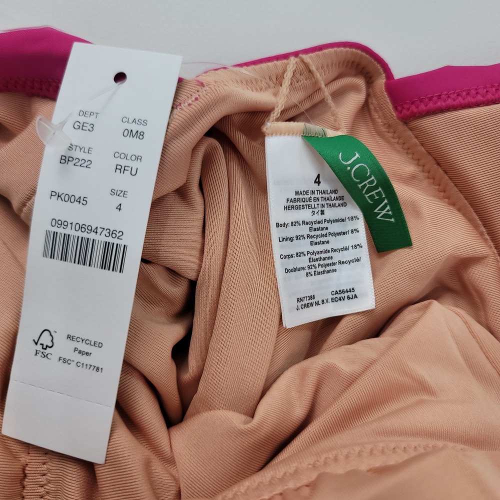 J. Crew Ruched Ruffle One Piece Swimsuit Size 4 Pink Deep V Neck NWT - Picture 5 of 5